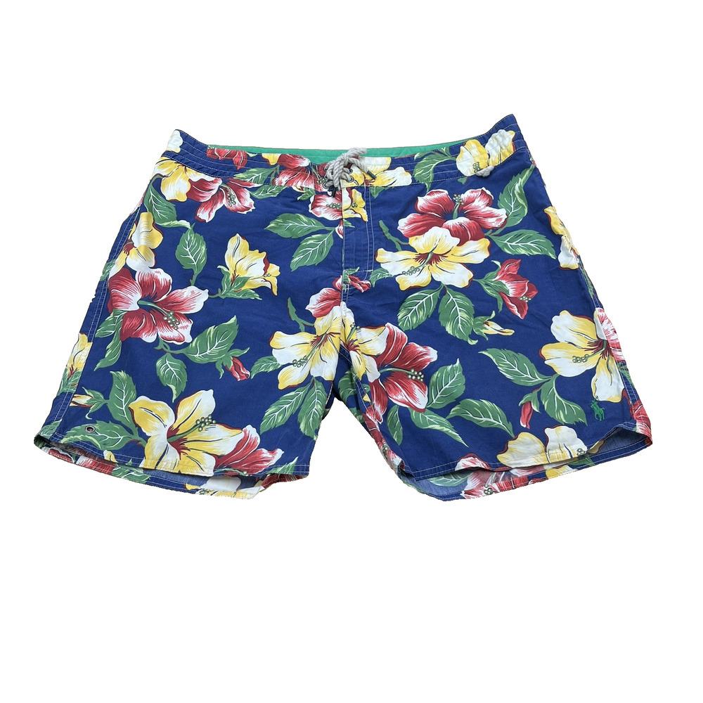 Polo Ralph Lauren Swim Trunks Mens 38 Floral Hawaiian Mesh Lined Drawstring